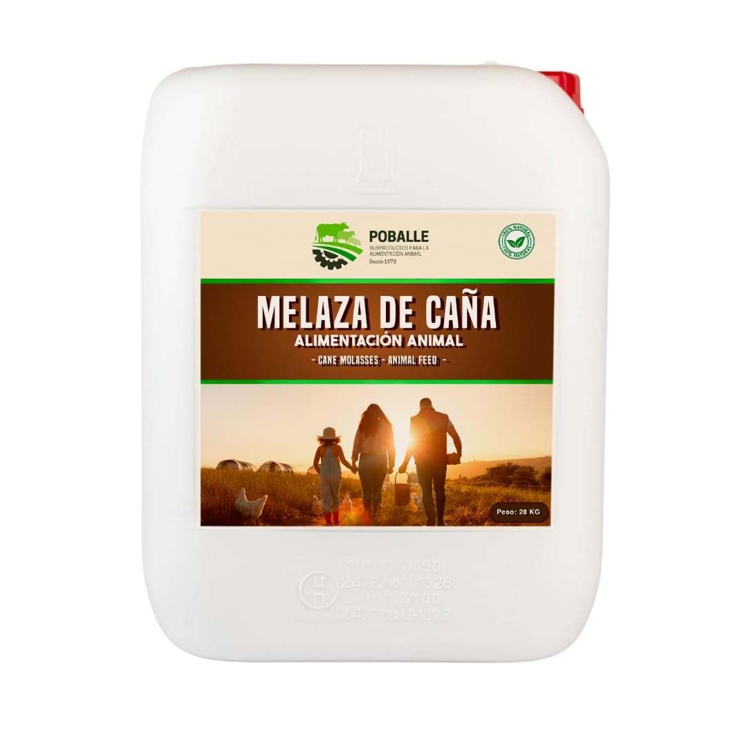 MELAZA POBALLE para Alimentación Animal – Vacas, Cabras, Ovejas y Caballos. Garrafa de 28 kg de MELAZA de Caña de Alta pureza.