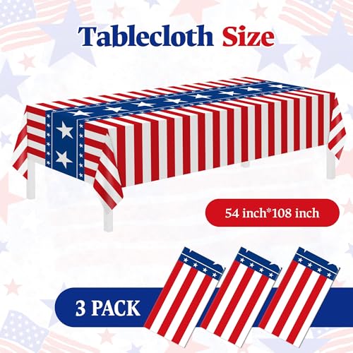 Image of 3 Pack Patriotic Tablecloths,American Flag Tablecloth,Patriotic Decorations