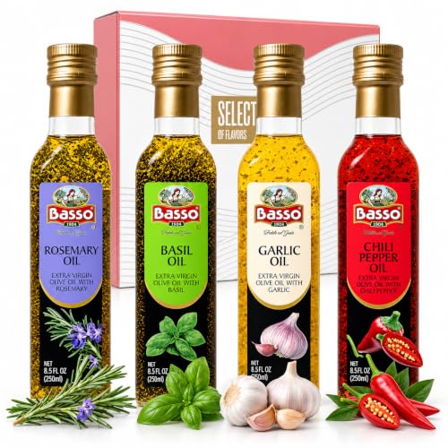 BASSO 1904 Infused Extra Virgin Olive Oil Gift Box Set, 8.5 Fl Oz (250 ml) | Flavored Olive Oil...