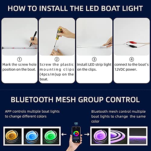 Fovaa Boat Lights Marine Led Boat Strip Lights Waterproof Underwater Marine Lights Led Lighting For Pontoon Fishing Night Jon Bass Boats, Boat Lights Interior Rgbw 12V Boat Accessories(2M/6.56Ft) #TOP5