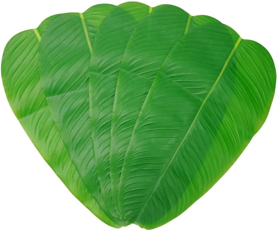 5Pcs Large Artificial Banana Leaves, PVC Faux Tropical Leaves for Hawaiian Luau Party Decorations