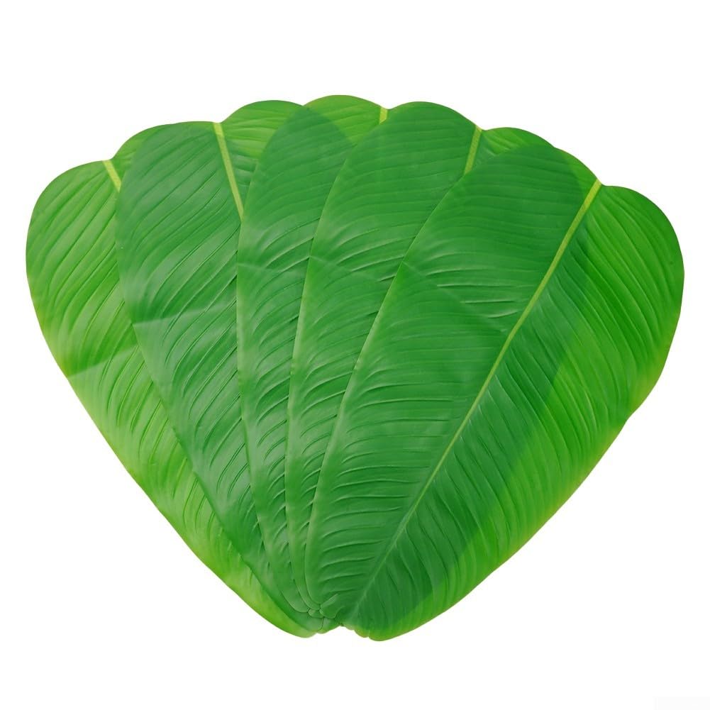 5Pcs Large Artificial Banana Leaves, PVC Faux Tropical Leaves for Hawaiian Luau Party Decorations