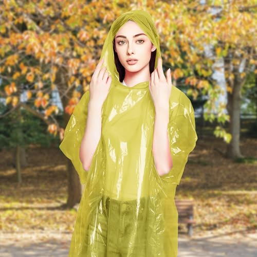 Image of ABC PACK & SUPPLY Disposable Rain Ponchos for Adults, Yellow Hooded Rain Poncho, One Size, Polyethylene 0.02mm, Individually Wrapped, Bulk Pack of 200