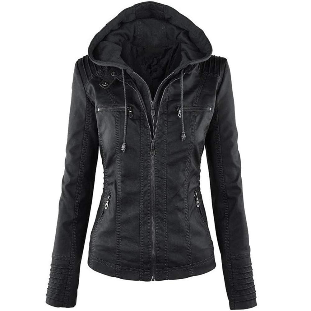 Jacke Damen Lederjacke Kunstleder Mantel Frauen Tops Casual Übergangsoberteil
