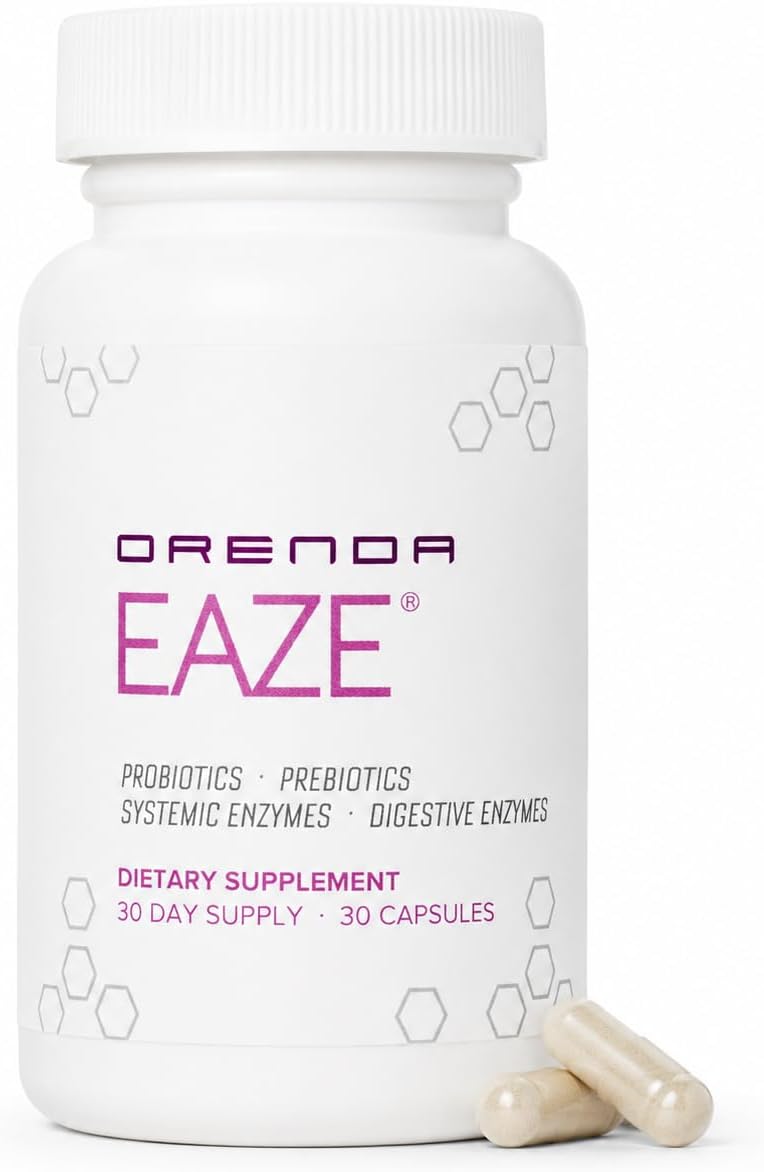 Orenda Eaze - 6-in-1 Gut Health Capsule - Probiotics, Prebiotics & Serrapeptase - Postbiotic Support - Digestive Enzymes - 30 Capsules