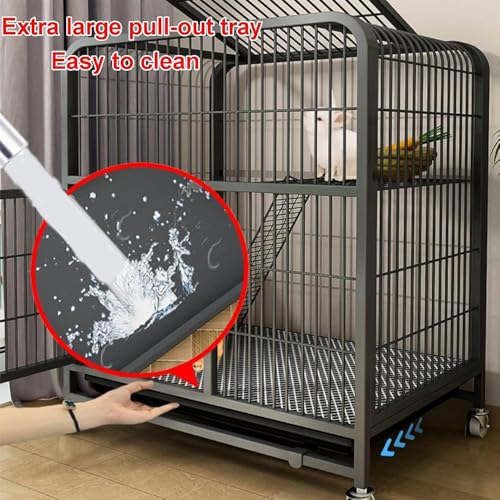 Jaula de conejo para interiores, bandejas extraíbles extra grandes, ruedas universales de 360° y diseño de doble puerta, hábitat de malla de alambre de metal resistente