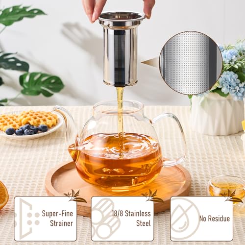 Image of PARACITY Glass Teapot Stovetop 40 OZ /1200ml, Tea pot with Removable 18 /8 Stainless Steel Infuser, Borosilicate Clear Tea Kettle, Teapot Blooming and Loose Leaf Tea Maker Tea Brewer for Camping
