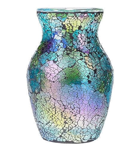 ZHIPINHUI 8" H Green Mosaic Glass Flower Vase,Decor Home Modern