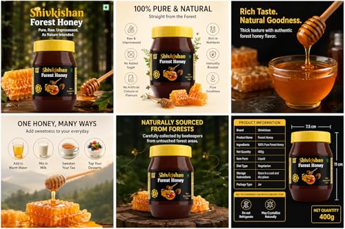 Image of Shivkishan Forest Honey, Pure Raw Unprocessed Natural Honey, Immunity Booster, No Additives, No Preservatives, 400g Serving Size
