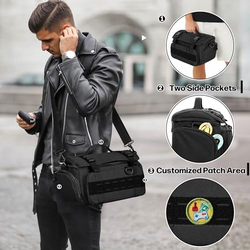 pgmoon travel bag compatible with steam deck oled legion go  go s  switch 2 tactical shoulder storage carrying case with pockets for dock ac adapter controllers