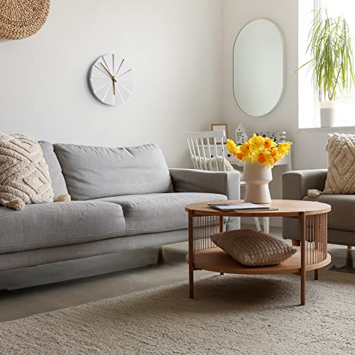 Driini Staircase Modern Wall Clock - Unique 11.2 In. Frameless Concrete Design - Contemporary, Minimalist Decor; No Numbers - Silent Battery Operated Clocks With Decorative Wooden Hands; White #TOP6