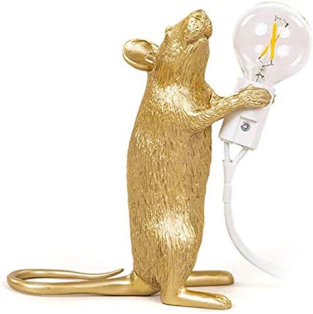 FULCLOUD 3 Pack Table Lamp Set Mouse Shape Resin Creative Desk /Bedside Light Bedside Gift Decoration LED Bedroom,Study Room Home Room Decor (Gold)
