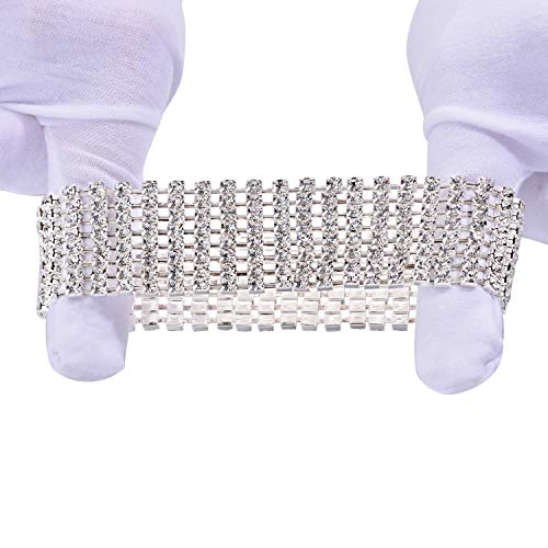 JEWMAY Yumei Jewelry 8 Strand Rhinestone Stretch Bracelet Silver-Tone Sparking Tennis Bracelet