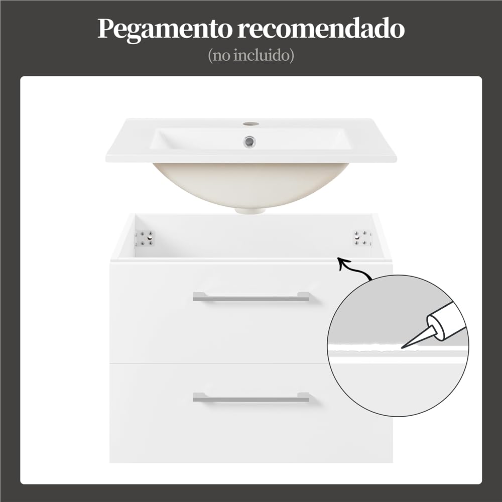 Yaheetech Mueble Baño con Lavabo Mueble de Lavabo bajo el Grifo Suspendido en Pared con 2 Cajones Mueble Auxiliar baño 61x39,5x45,5 cm Blanco
