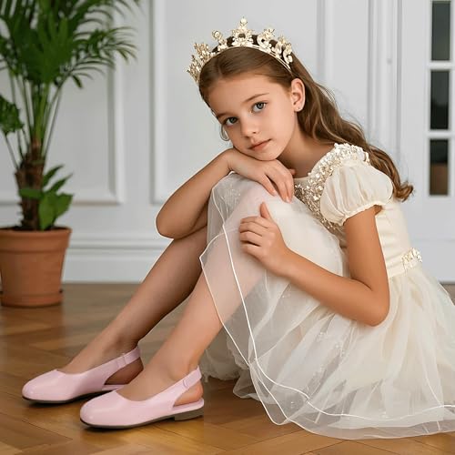 Image of Hehainom Girls Dress Shoes Slingback Flats Round Toe Toddler Little Kids Sandals Summer Flower Girl Communion Church Shoes