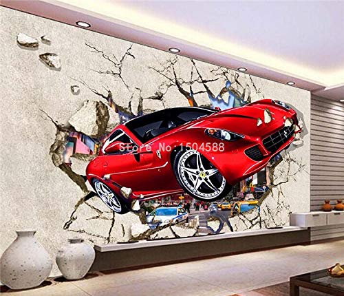 Mural 3D rouge voiture pour décorer un salon de style moderne