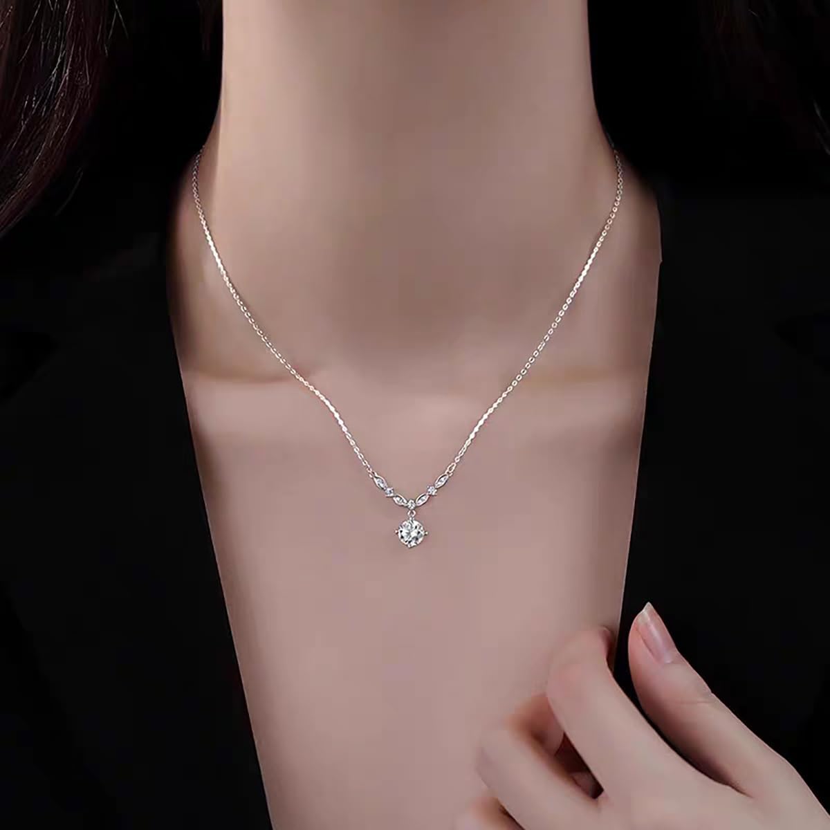 SLUYNZ Solid 925 Sterling Silver CZ Circle Necklace Choker for Women Teens Diamond Pendant Necklace Engagement Wedding Necklace - Image 3