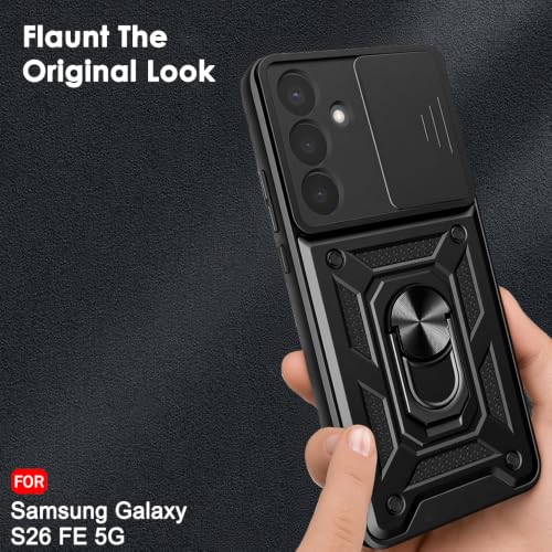 Image of TheGiftKart Tough Armor Bumper Back Cover Case for Samsung Galaxy S26 FE 5G | Sliding Camera Cover, KickStand & Ring Holder | 360 Degree Protection Back Cover Case for Samsung S26 FE (PC & TPU, Black)