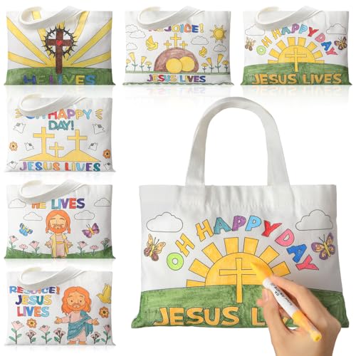 Locmeo 18 Pcs He Lives Easter Canvas Coloring Bag, DIY Craft Bulk