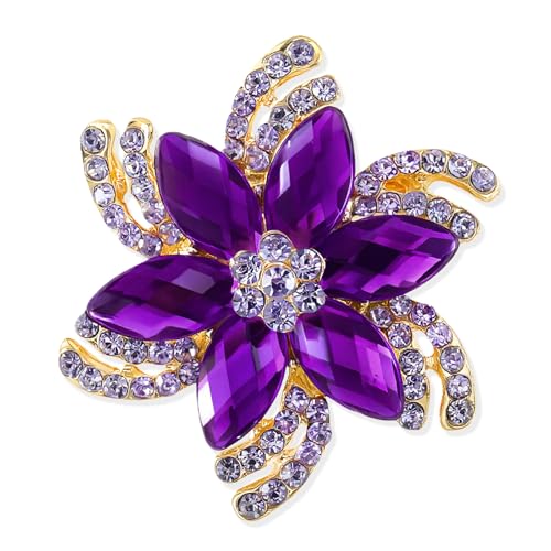 Image of Vintage Flower Brooch for Women - Elegant Lapel Pin with Rhinestones & Crystals for Suits, Coats, Dresses, Hats, Scarves and Shawls