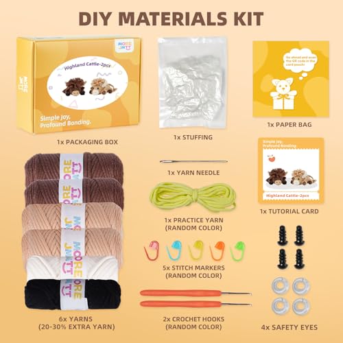 Image of MOREJMTT Crochet kit for Beginners Adults, Learn to Crochet, Include Easy Knitting Soft Yarn, Step-by-Step Video Tutorial, Hook, Holiday Birthday Gift for Adults (Highland Cattle)