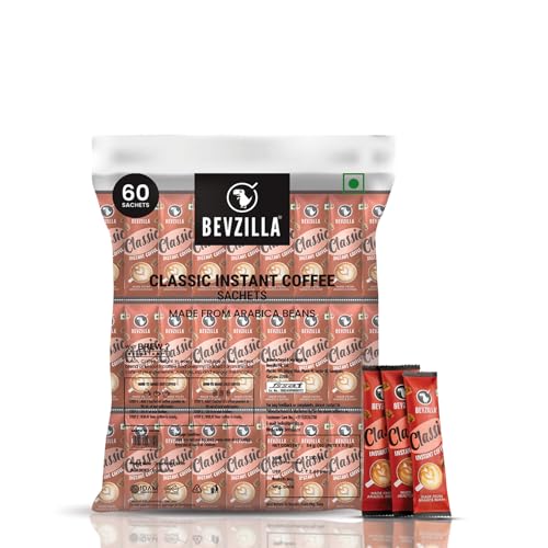 Image of Bevzilla Classic Coffee Premix Sachets 0.9g x 60 (Pack of 2) | Hot & Cold Coffee | Smooth & Aromatic Instant Coffee