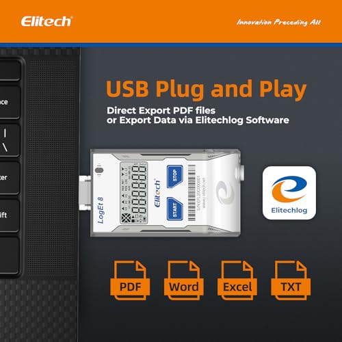 Image of Elitech USB Temperature Humidity Data Logger Reusable Temperature Recorder High Accuracy External Temperature Humidity Sensor, Auto PDF Report USB Port 16000 Points LogEt8THE, -40~85℃, 0~100% RH