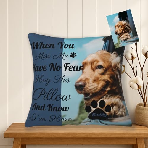 Personalised Pet Memorial Cushion Cover, Custom Dog Cat Photo Pillowcase with Name Velvet Decorative Keepsake Cushion Cover for Home Decor - Custom Pet Sympathy Gifts for Dogs Cats - Dog Mum Gift