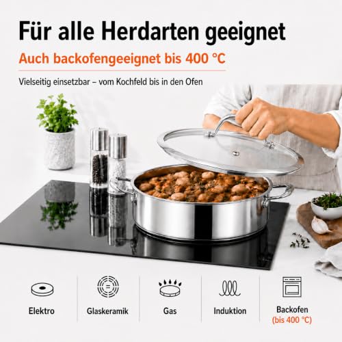 DELARLO Schmorpfanne 28cm Hoher Rand 5,6 L, Edelstahl Servierpfanne – Ansicht 5