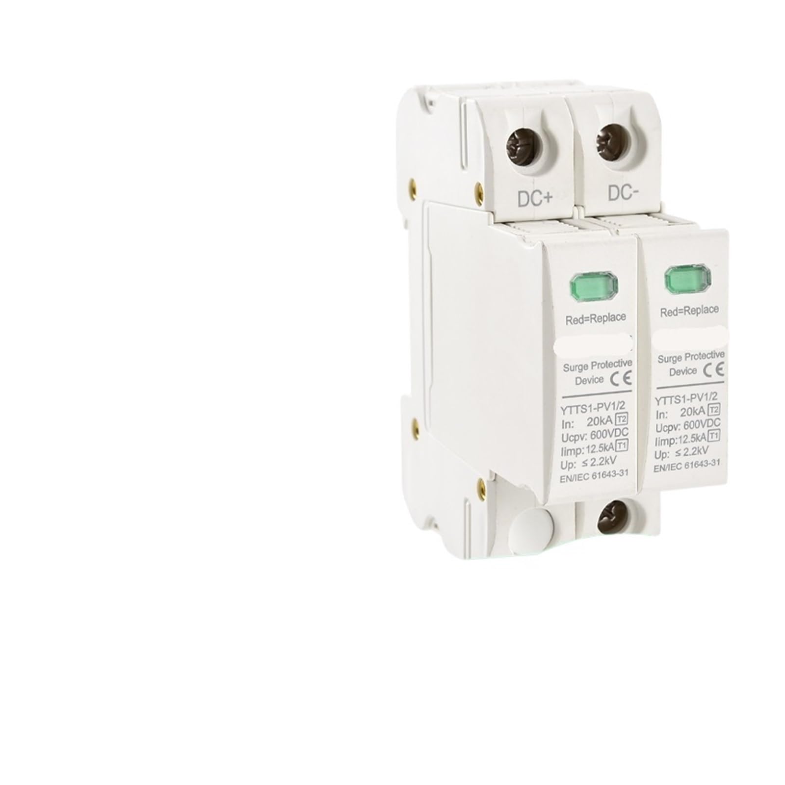 Parafoudre photovoltaïque T1+T2 12.5KA protection DC 600V YTTS1-PV1/2 2P