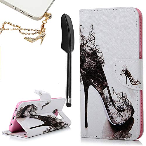 Mavis's Diary S7 Edge Case,Samsung Galaxy S7 Edge Case Fashion Wallet Folio PU Leather Flip Magnetic Cover with Card Pocket Soft TPU Inner Case Cool Black High Heels Pattern with Dust Plug & Stylus