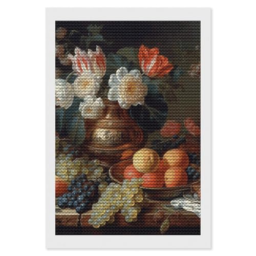 Kit de peinture diamant ELUZZIZUT fleurs et fruits pour adultes avec strass ronds déco