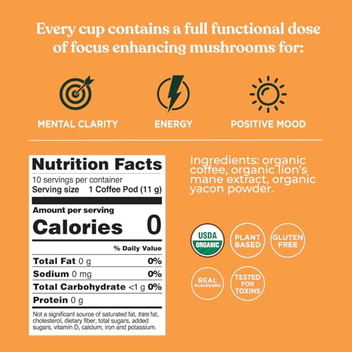Four Sigmatic Mushroom Coffee K-Cups | Organic Dark Roast Coffee with Lion’s Mane Mushroom Powder & Yacon | Focus & Immune Support | Vegan & Keto | Sustainable Pods | 10 Count - Image 3