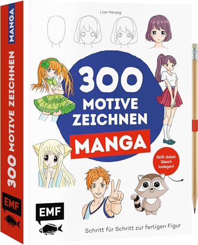 300 Motive zeichnen – Manga: Schritt für Schritt zur fertigen Figur | Stift...