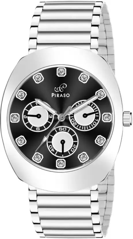 PIRASO Premium Daimond Dial & Stainless Steel Chain Analog Watch for Men (Black Silver) (B0CL3BJJ3Z) Amazon Price History, Amazon Price Tracker