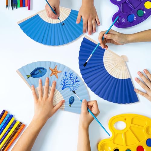 image for JOHOUSE 12Pcs Blue Paper Folding Hand Fans, 8.3 Inch Handheld Portable