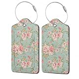 2Pcs Luggage Tag for Suitcase Vintage Floral Shabby Chic Pink Rose Cute Suitcase Tag with Privacy Flap & Name ID Label & Metal Loop,Travel Bag Luggage Tags for Women