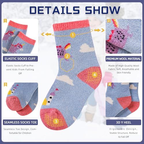 Image of Eocom Kids Wool Socks For Boys Girls Warm Hiking Thermal Winter Cozy Soft Thick Toddlers Crew Boot Socks 6 Pairs