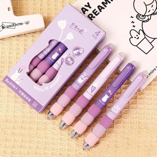 Image of Jaravik 4 Pcs Cute Gel Pens - Aesthetic Retractable Blue Ink Pens, 0.5mm, Cartoon Soft Grip, Kawaii Office & School Supplies for Girls, Boys, Women & Men