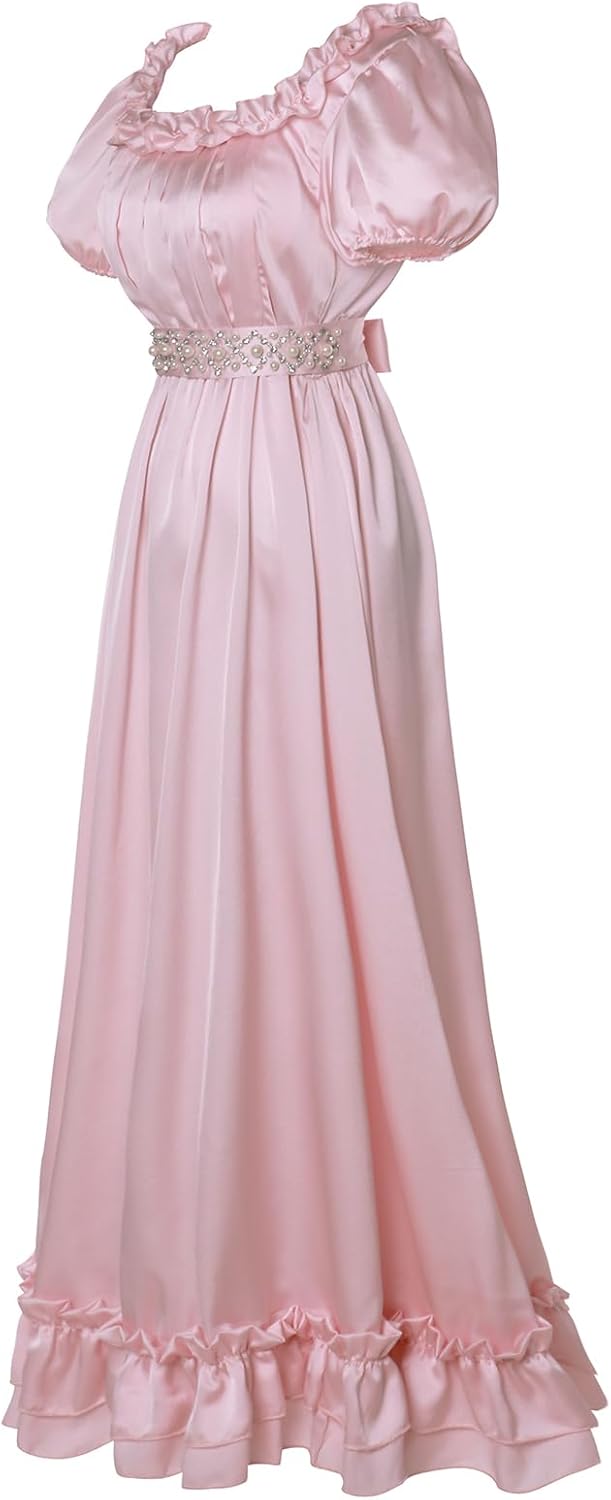 Regency Dresses for Women Elegant Ruffle Neck Puff Sleeve Empire Waist Dress - Image 2