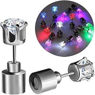Atcket (Multi-color, 2 Pair Stylish LED Blinking Studs Earrings Shinning Flashing Crystal Pendant for Party Festival