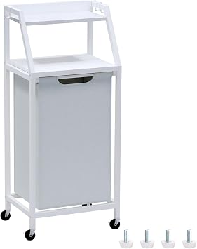 Laundry Hamper, Laundry Sorter, Rolling Laundry Basket with Wheels, 2 Shelves, 18 Gal68L, Pull-Out and Removable Oxford Fabric Bags, White and Grey
