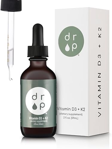 Gotas de vitamina D3 + K2 con 1000 UI de D3 a base de plantas y 45 mcg de K2, suplemento líquido de 2 onzas para fortalecer los huesos, mejorar el