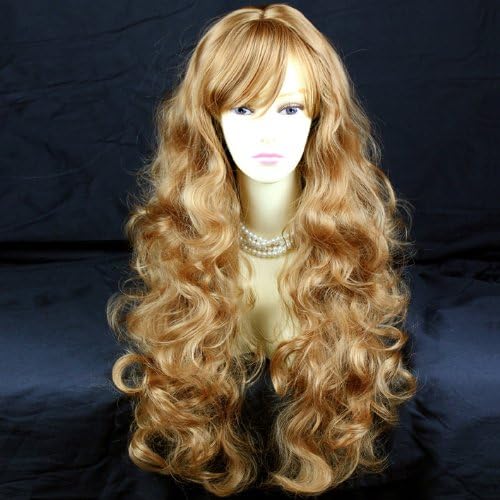 STRIKING! Long Wavy Curly Strawberry Blonde Ladies Wigs UK