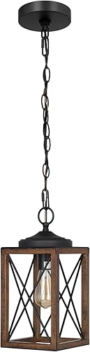 EDISHINE Lámpara colgante de granja, lámpara colgante de metal con acabado de grano de madera, cadena ajustable de 63 pulgadas para techo plano y