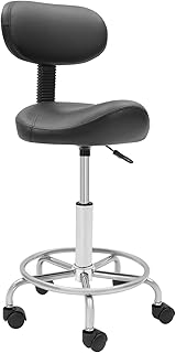 Taburete de trabajo, taburete elevador, taburete con ruedas, altura regulable con ruedas y respaldo, rotación de 360 °,...