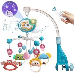 Mini Tudo Bambino Mobile per Culla con Proiezione di Stelle e Funzione di Cronometraggio,Telecomando Scatola Musicale con Muisc e Night Lights,Sonagli Rotanti Giocattolo per neonati 0-24 mesi