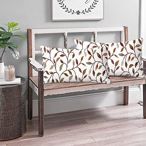 Rabusofa Lumbar Leaf Pillows Decorative Throw Pillows 12X20 Inch,Small Classical Jacquard Floral Outdoor Pillowcases,Brown And White Watercolor Oblong Rectangular Cushion Covers For Couch Sofa #TOP4
