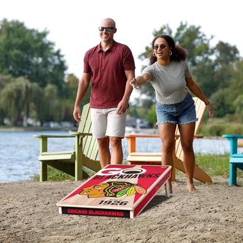 YouTheFan NHL Chicago Blackhawks 2’ x 4’ Professional Wood Cornhole Game with Logo Bags by YouTheFan - Image 6