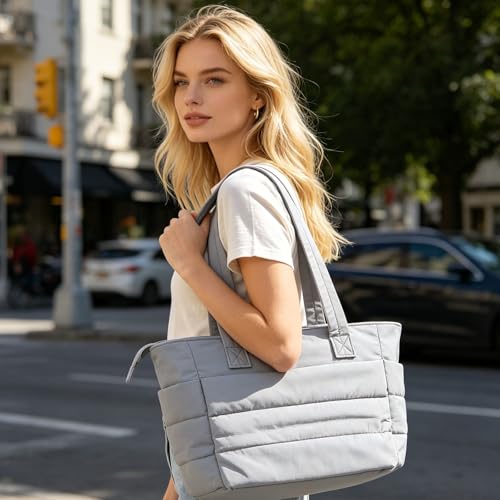 Image of Office Bag for Woman, Tote Bag for College Girls, Professional Work Bag for Daily Commute and Travel, Spacious Puffy Handbag in Gray Color, Ideal for Office Use and Business Trips